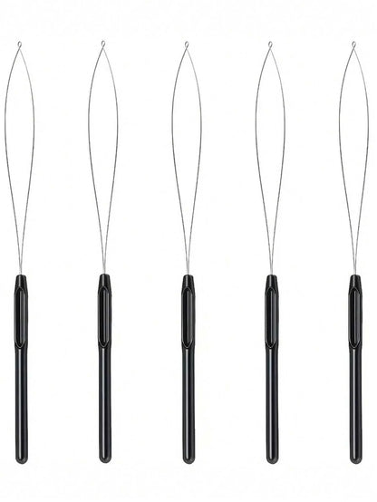 10 pcs Hair Extensions Loop Outil de crochet de traction d’aiguille Outil de boucle d’enfilage d’aiguille pour perles de microlien en silicone